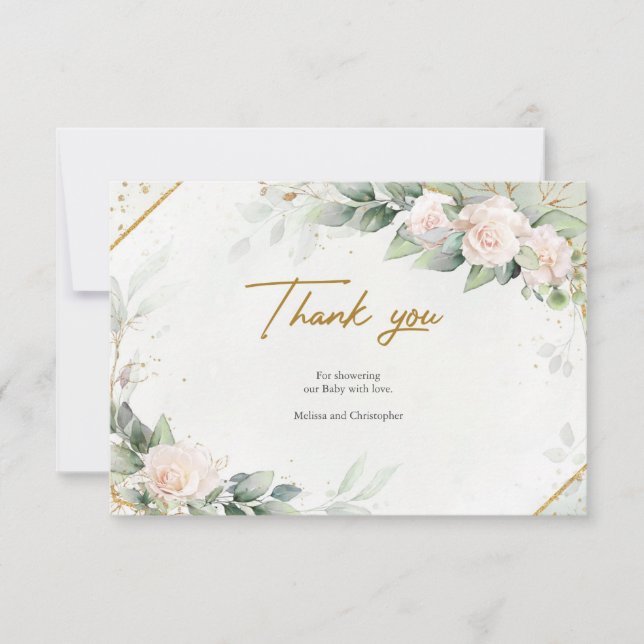Boho Blush Floral Eucalyptus Carte de remerciement (Devant)