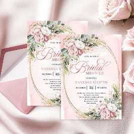 Boho Blush Floral Eucalyptus Gold Bridal Shower Einladung