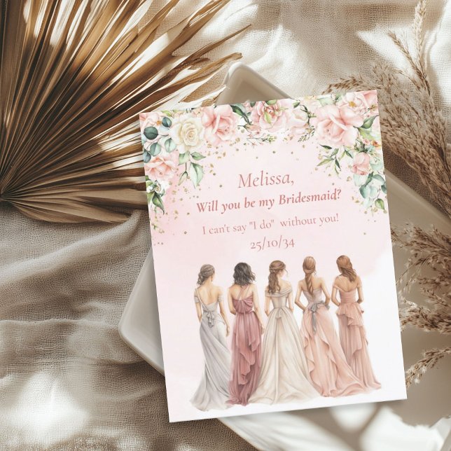 Boho Blush Floral Eukalyptus gold Bridesmaid Einladung (Boho Blush Floral Eucalyptus gold Bridesmaid Invitation)