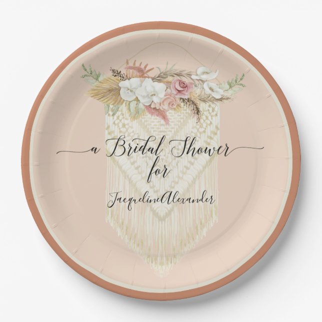 BOHO Blush Floral Terra Cotta Pampas Grass Bridal Pappteller (Vorderseite)