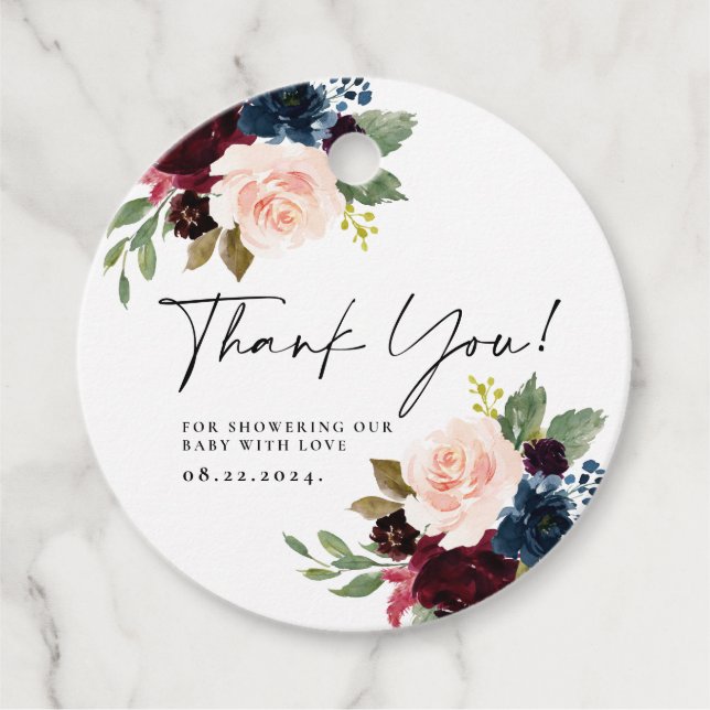 Boho Blush Floral Vielen Dank Baby Dusche Geschenk Geschenkanhänger (Vorderseite)