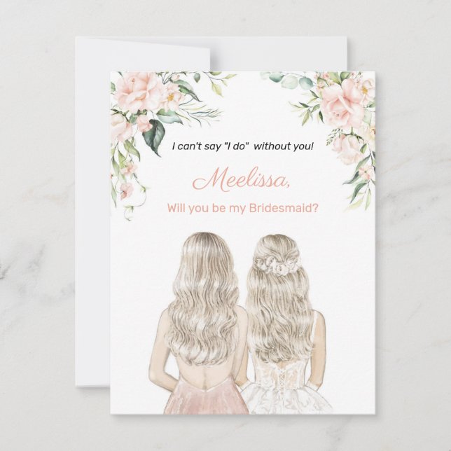 Boho Blush Floral werden Sie meine Trauzeugin sein Einladung (Vorderseite)