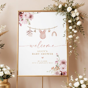 Boho Blush Florale Wäscheleine Baby Shower Willkom Poster