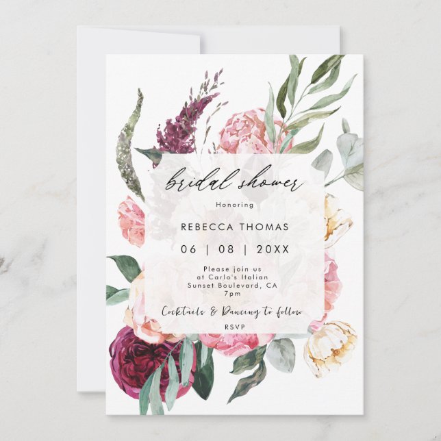 boho blush florals invitation à la douche nuptiale (Devant)