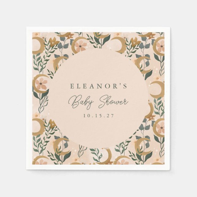 Boho Blush Green Botanical Moon Custom Baby Dusche Serviette (Vorderseite)