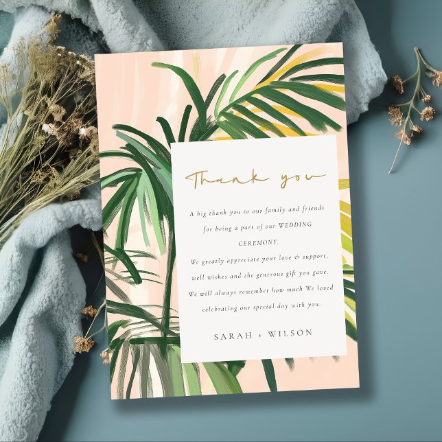 Boho Blush Green Palm Beach Hochzeit Dankeskarte (Von Creator hochgeladen)