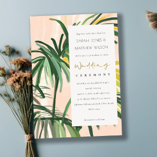 Boho Blush Green Palm Beach Hochzeit Einladung