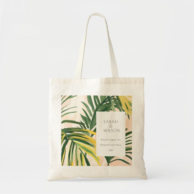 Boho Blush Green Palm Beach Hochzeit Tragetasche (Vorne)