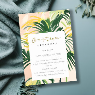 Boho Blush Green Tropical Palm Beach Taufe Einladung