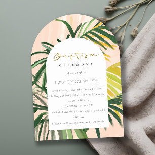 Boho Blush Green Tropical Palm Beach Taufe Einladung