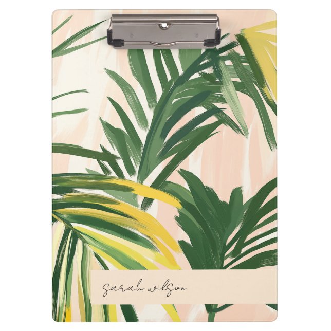 Boho Blush Green Tropical Palm Blätter Beach Klemmbrett (Vorderseite)