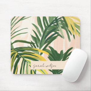Boho Blush Green Tropical Palm Blätter Beach Mousepad