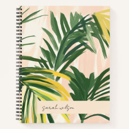 Boho Blush Green Tropical Palm Blätter Beach Notizbuch