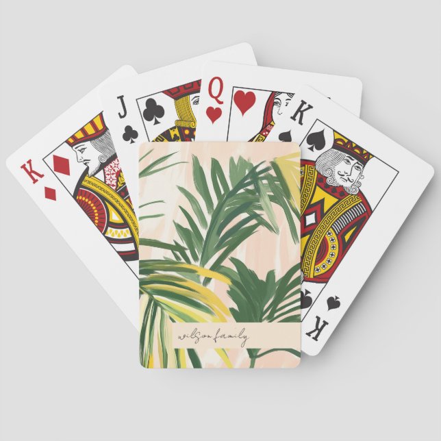 Boho Blush Green Tropical Palm Blätter Beach Spielkarten (Rückseite)