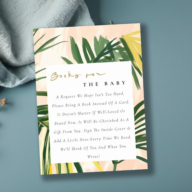 Boho Blush Green Tropical Palm Books Baby Dusche Begleitkarte (Von Creator hochgeladen)