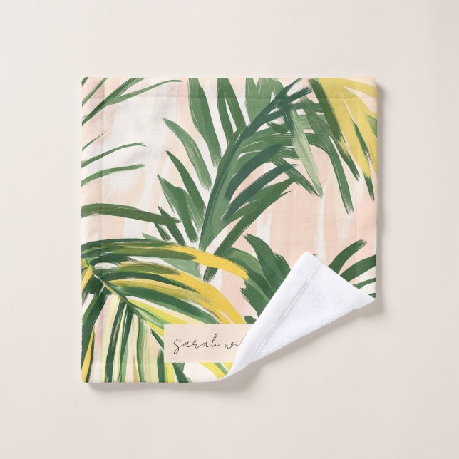Boho Blush Green Tropical Palm Plage Feuille (Gant de toilette)