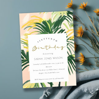 Boho Blush Green Tropical Palm Sweet 16 Geburtstag Einladung