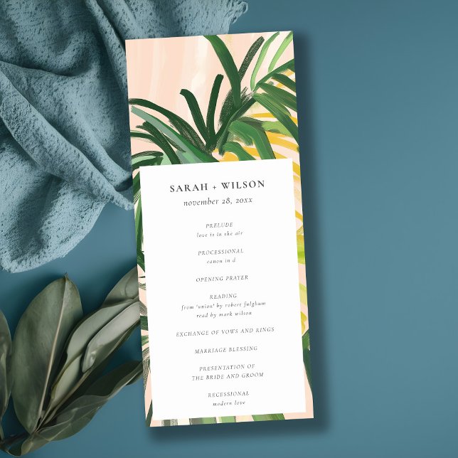 Boho Blush Green Tropical Palm Wedding Programme (Créateur téléchargé)