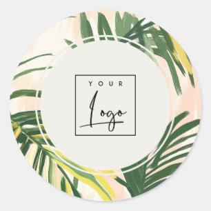 Boho-Blush-Grün-tropische-Palmenblätter-Strand-Log Runder Aufkleber