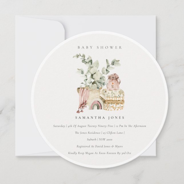Boho Blush Kinderzimmer Foliage Girl Babydusche Ei Dankeskarte (Vorderseite)