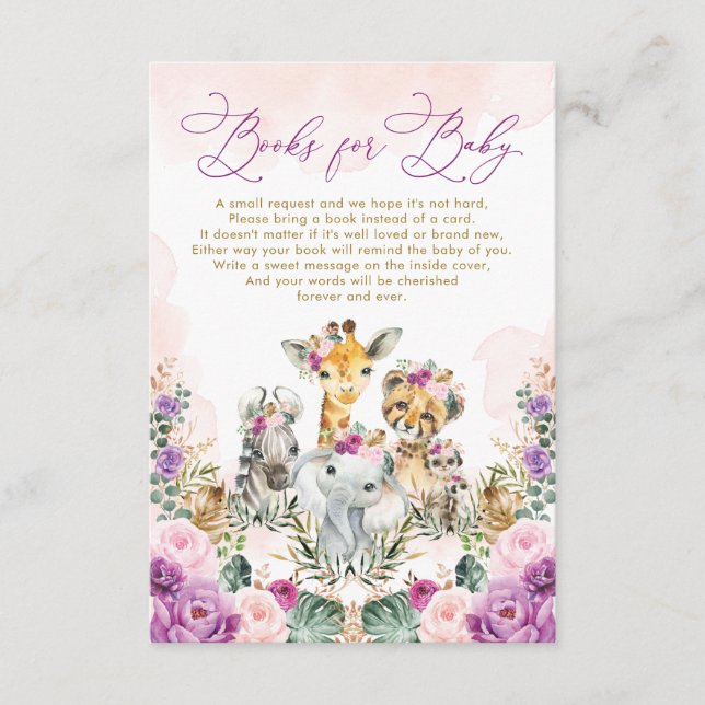 Boho Blush Lila Jungle Safari Bücher für Baby Begleitkarte (Vorderseite)