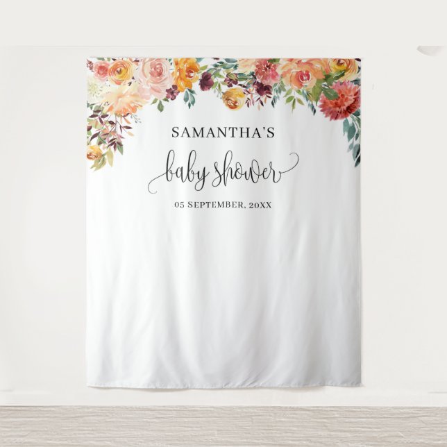 Boho blush orange bordeauxrot im Hintergrund Wandteppich (Vorderseite)