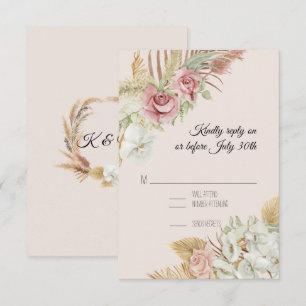 BOHO Blush Pampas Foliage Palm Rose Wreath UAWG RSVP Karte