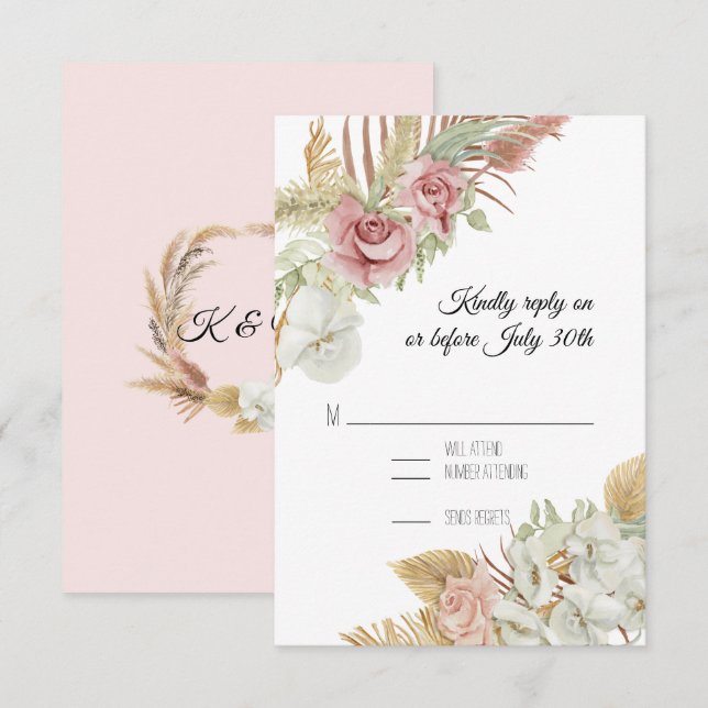 BOHO Blush Pampas Grass Palm Foliage UAWG RSVP Karte (Vorne/Hinten)