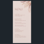 Boho Blush Pampas Grass Wedding Menu Card Menükarte<br><div class="desc">Diese böhmisch-böhmische Hochzeitskarte in Rosa bietet handgemalte Pampas-Gras,  getrocknete Blume und Blätter aus Palmen auf einem staubigen Rose-Hintergrund. Ideal für eine romantische Hochzeit. Finden Sie passende Artikel in der Boho Blush Pampas Grass Wedding Collection.</div>