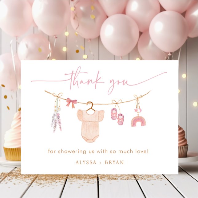 Boho Blush Pink Baby Clothes Girl Babydusche Dankeskarte (Von Creator hochgeladen)