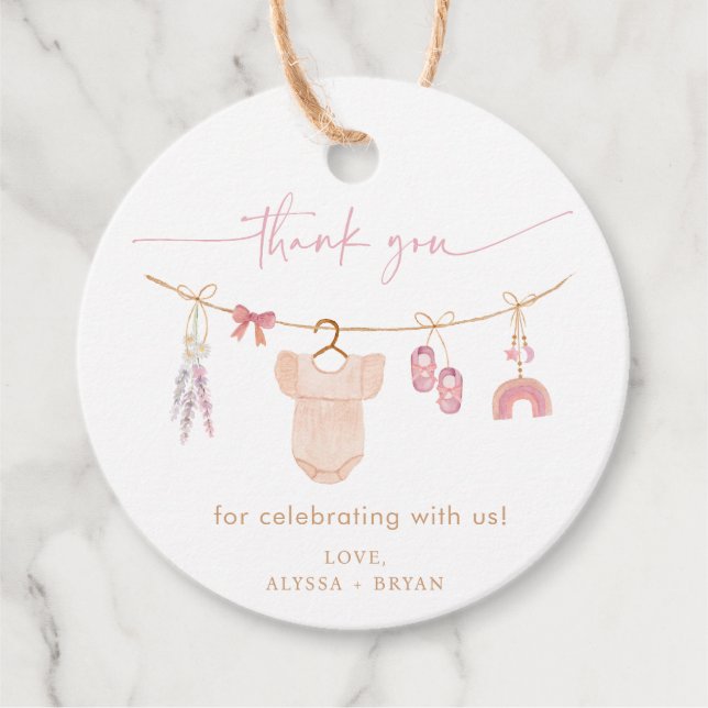 Boho Blush Pink Baby Clothes Girl Babydusche Geschenkanhänger (Vorderseite)
