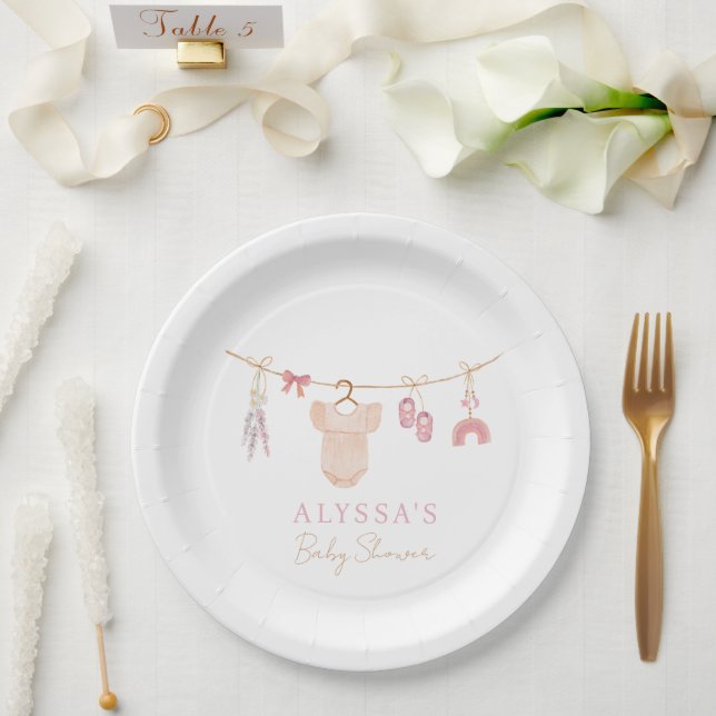 Boho Blush Pink Baby Clothes Girl Babydusche Pappteller (Hochzeit)