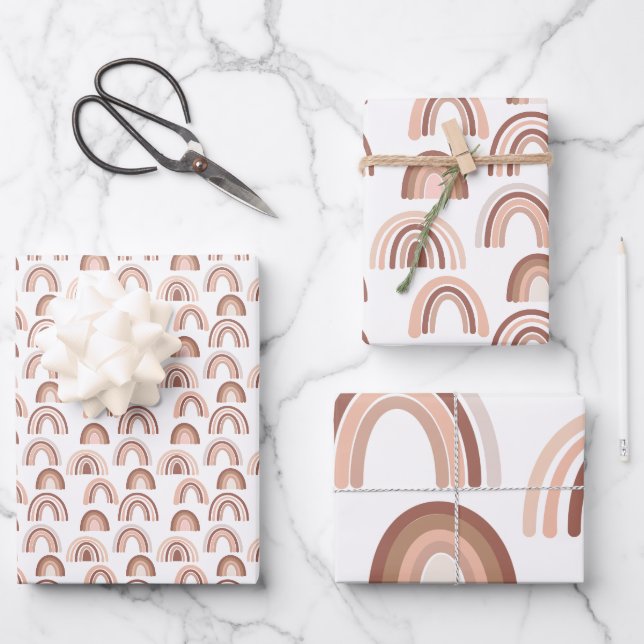 Boho Blush Pink Beige Rainbow Geschenkpapier Set (Vorderseite)