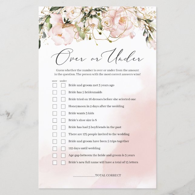 Boho Blush Pink Bloral Over oder Under Game Bridal (Vorderseite)
