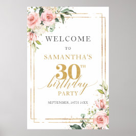 Boho blush pink Blume 30. Geburtstag Begrüßung Poster