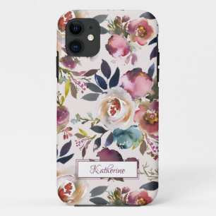 Boho-Blush-Pink-Blumen-Wasserfarbe mit Namen Case-Mate iPhone Hülle