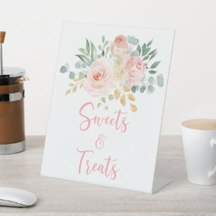Boho Blush Pink Blumendusche Süßigkeiten und Lecke Sockelschild