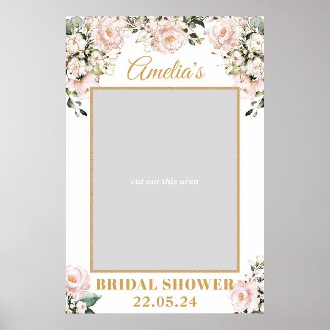 Boho blush Pink Blütengold Bridal Foto Stütze Poster (Vorne)