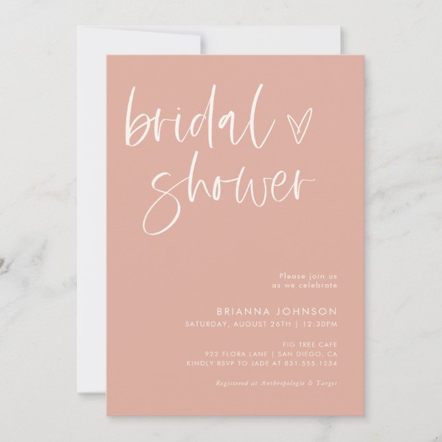 Boho Blush Pink Brautparty | Minimalistisch Bridal Einladung (Vorderseite)