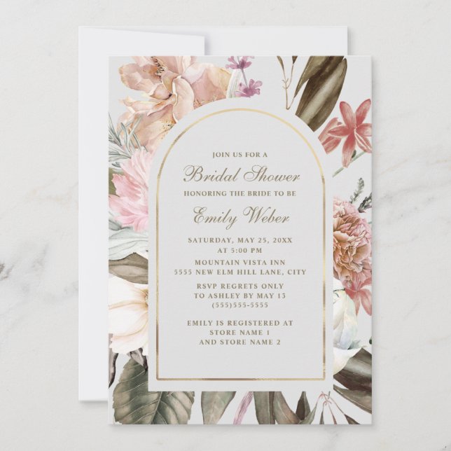 Boho Blush Pink Cream Greenery Brautparty Einladung (Vorderseite)