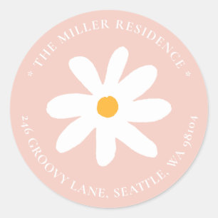 Boho Blush Pink Daisy Floral Rücksendeadresse Runder Aufkleber