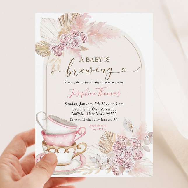 Boho Blush Pink Floral Baby Brewing Baby Baby Show Einladung (Von Creator hochgeladen)