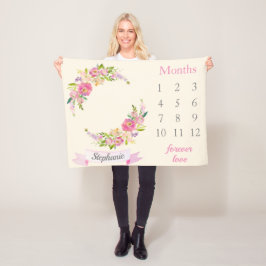 Boho Blush PInk Floral Baby Girl Milestone Baby Fleecedecke