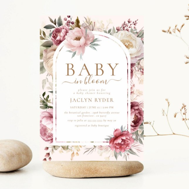 Boho Blush Pink Floral Baby in Bloom Baby Dusche Einladung (Von Creator hochgeladen)
