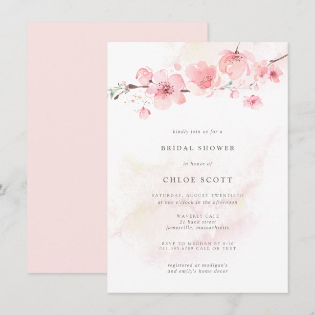 Boho Blush Pink Floral Bridal Shower Einladung (Vorne/Hinten)