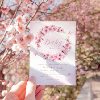 Boho Blush Pink Floral Butterfly Girl Babydusche Einladung