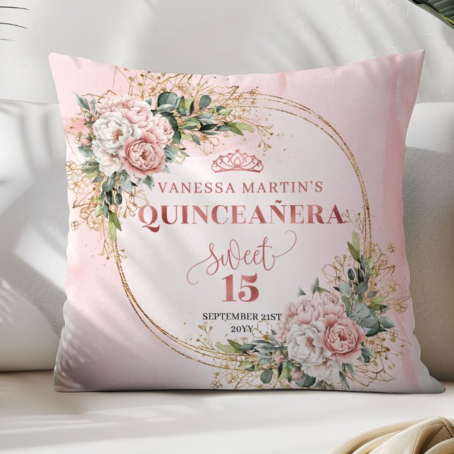 Boho Blush Pink Floral Eucalyptus Best Gift Quince Kissen (Blush Pink Floral Eucalyptus Best Gift Quince Pillow)