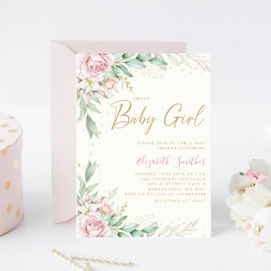 Boho Blush Pink Floral Greeney Girl Baby Shower   Einladung