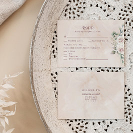 Boho Blush Pink Floral Wedding RSVP Card Dankeskarte