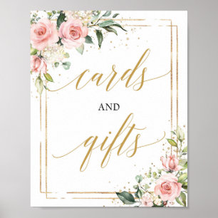 Boho blush pink florale Goldkarten und Geschenkzei Poster